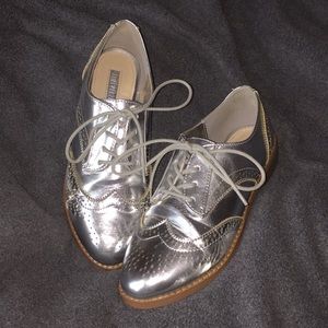 Silver Metallic Oxfords